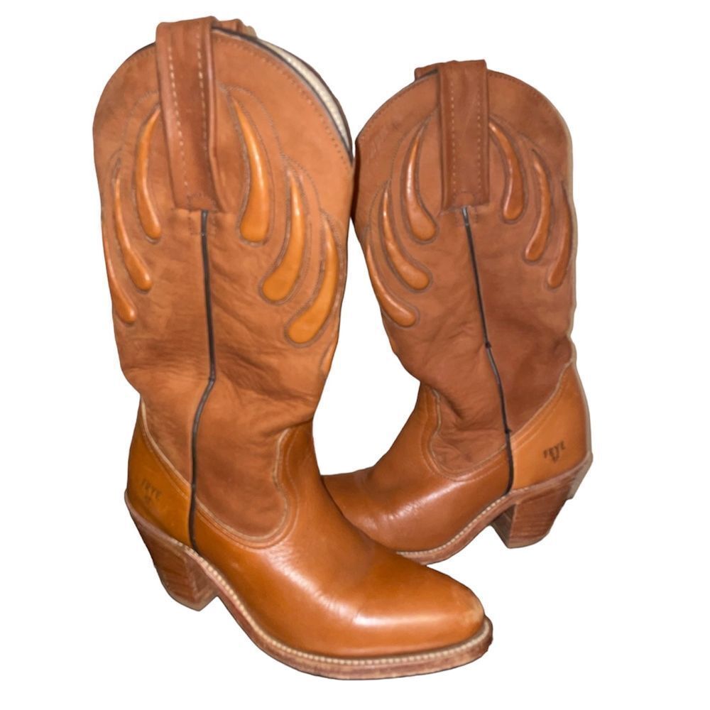 Frye Bear‎ Claw cowgirl Western block heel Boots cognac Leather 4.5